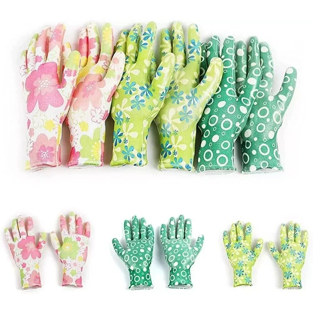 3 Pairs Gardening Work Gloves, Coated, Breathable, Multicolor Printed Size L